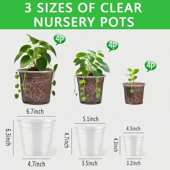 12 Pack 6.7/5/4.5 Inch Clear Plastic Pots for Plants，Thickened and Durable Nursery Pots for Plant，Plastic Plant Pot Seedling Planter Seed Starter Flower
