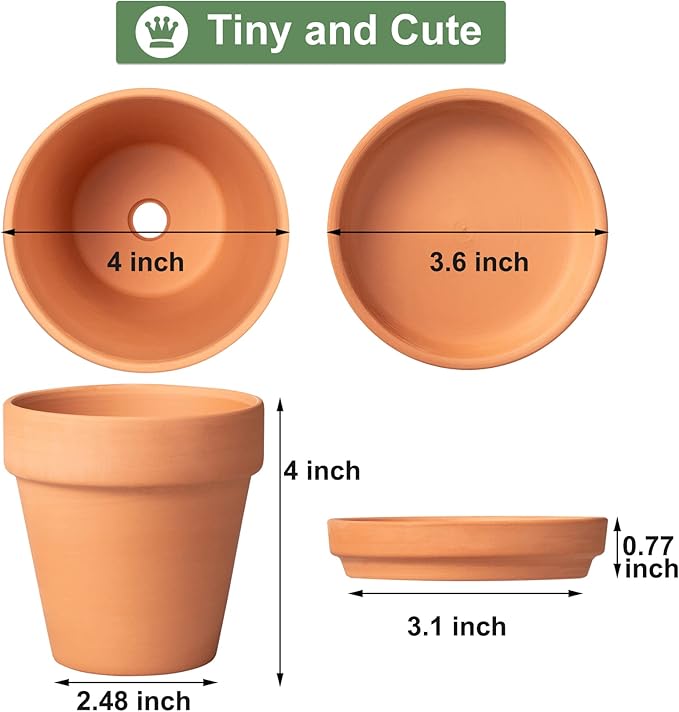 Orceler 4 Inch Terracotta Pots with Saucer - 6 Pack Small Clay Plant Pots with Drainage Holes, Flower Pots with Tray, Terra Cotta Pots for Indoor Outdoor Plants, Crafts, Wedding Favor