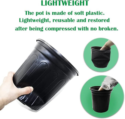 50-Pack 1 Gallon Flexible Flower Plant Nursery Pots, Thickened Soft Plastic Seed Starting Container for Succulents, Seedlings, Cuttings, Transplanting,(Black)