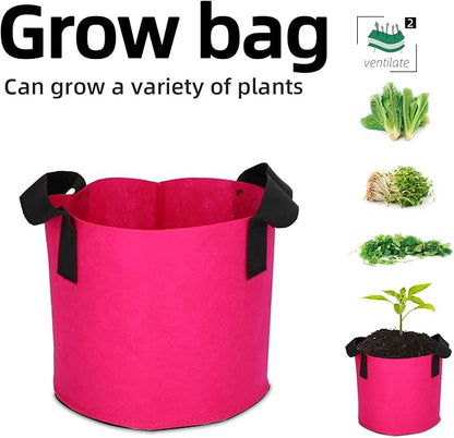 Grow Bags,Growing Pot Bags Garden Grow Bag Indoor Outdoor Fabric Aeration Plant Pot Container Flower Vegetable Pouch (Rose Red,2 Gallon)