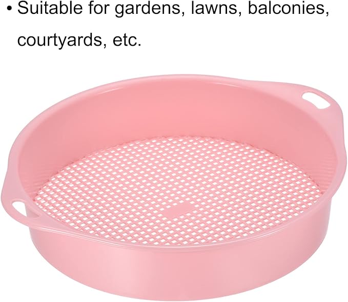 MECCANIXITY Garden Sifting Pan, Round Potting Sieve Plastic Mesh Filter Soil Screen Gardening Tool for Garden Yard, Pink 2 Pack