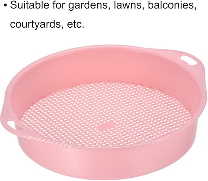 MECCANIXITY Garden Sifting Pan, Round Potting Sieve Plastic Mesh Filter Soil Screen Gardening Tool for Garden Yard, Pink 2 Pack