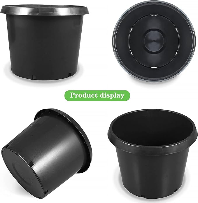 5 Pack Planter Nursery Pots 25 Gallon Pot for Plants, Plastic Planter Pots, Round Black Grower Pot with Drainage Hole for Nursery Garden