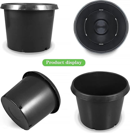 5 Pack Planter Nursery Pots 25 Gallon Pot for Plants, Plastic Planter Pots, Round Black Grower Pot with Drainage Hole for Nursery Garden