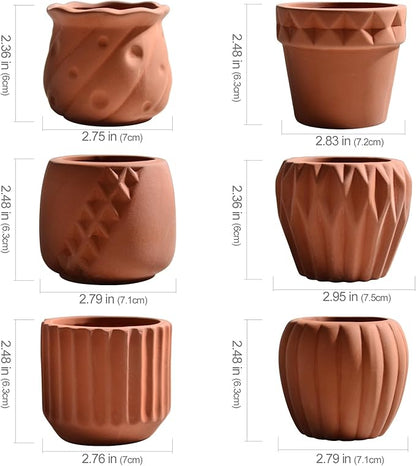 B SEPOR Ceramic Planters Handmade Mini Clay Flower Pot for Small Indoor Plant Succulent Cactus with Melamine Saucer Tray (Terracotta)