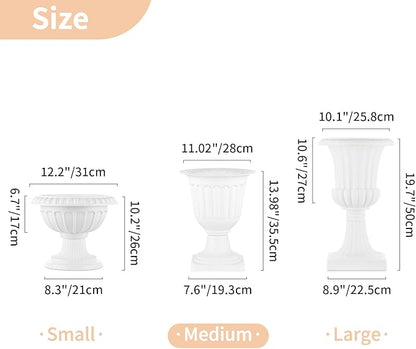 NUPTIO 6 Pcs Classic Urn Planter, 13.98 inch Tall Large Plastic Outdoor Urns Planters, Pedestal Flower vases Plant Pot, Resin Grecian Plants Pots for Garden Porch Front Door, White