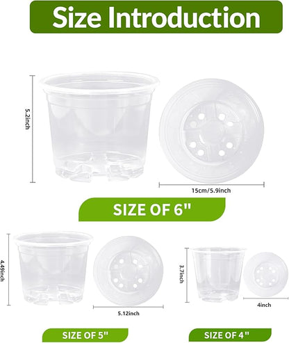 Oubest 6.7/6/5/4/3.5 Inch Clear Nursery Pots Variety Pack with Drainage Holes Transparent Plastic Plant Pot for Plants Seed Starter Planter Flower Pots 10 Packs