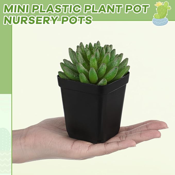 Yaomiao 200 Pack 3 Inch Black Nursery Pot Square Flower Pots Plastic Plant Succulent Planter Seed Starting Pots with Drainage Holes for Garden Office Balcony Decor Indoor Outdoor Plant Seedling