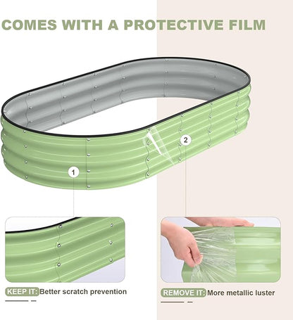 Raised Garden Bed, 6x3x1ft Galvanized Outdoor Planter Beds with Safety Edging and Gloves, Oval Metal Planter Box for Gardening Vegetables Flowers Herb-Green