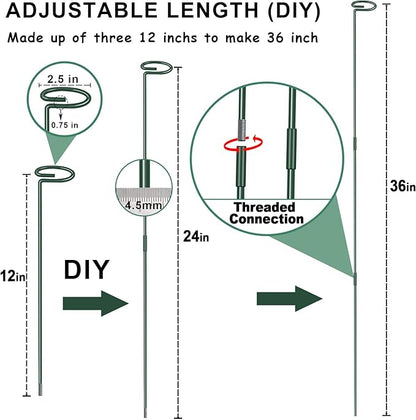 36 Inch Plant Sticks Support Tall Three Sizes (12 or 24 or 36 Inch), 8 Pcs 4.5mm Adjustable Outdoor and Indoor Plant Support, Garden Stakes for Plants Flowers Rose Tomatoes Peony Lily Rose Amaryllis