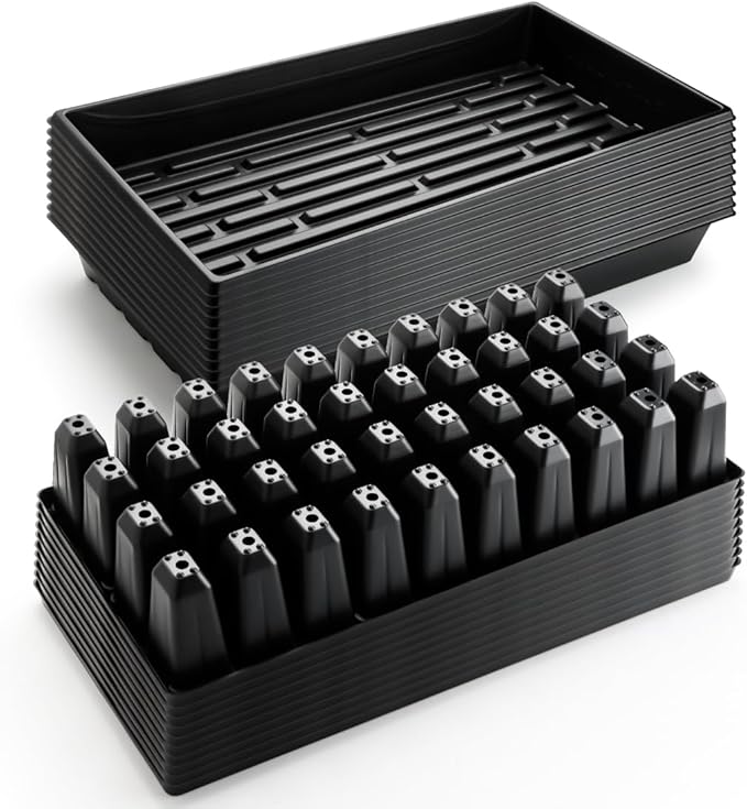10 Pack 1020 Seed Starter Trays and 10 Pcs 40 Cell Plug Trays, Thick Durable Seedling Plastic Nursery Tray for TD542 1020 Tray Germination (10 Sets)