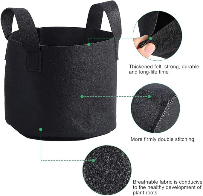 Black Felt Plants Growing Bag, Plant Grow Bags Garden Bag to Grow Vegetables, Vegetable Potato Planter Containers Flower Aeration Planting Pot Container for Planting Potatoes (3 Gallon (20 x 25cm))