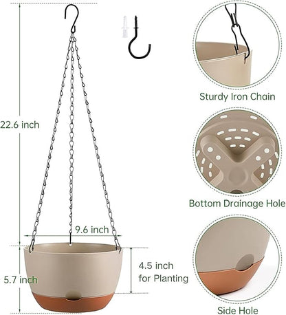 Hanging Planters for Indoor Plants, Set of 2 8/10 Inch Self-Watering Hanging Pots with Drainage Hole & Removable Water-Storage Tray II Screw-in Hooks II