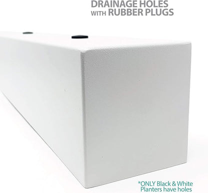 Buhbo Steel Rectangular Planter Box - 16 Inch, White - Modern Trough for Succulents & Small Plants, Indoor/Outdoor Use, Durable Alloy Steel with Drainage
