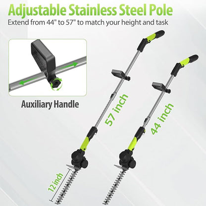 3-in-1 Cordless Hedge Trimmer: 13ft Reach & Adjustable Pole Hedge Trimmer - Lightweight with Dual Batteries - Grass Shears for Women Seniors - Garden Lawn Shrub Pruning Tool