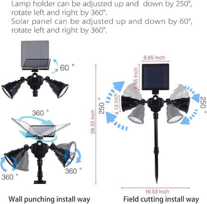 Solar Outdoor Spotlights, 1400-Lumens Bright 36 LED Motion Sensor Spot Lights Waterproof Double Head Security Light Wall Lights Landscape Light for Patio Deck Yard Garden Driveway Lighting