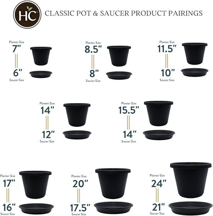 11.5 inch Round Classic Planter - Plastic Plant Pot for Indoor Outdoor Plants Flowers Herbs, Black