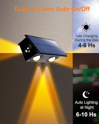 8 Pack 3-Side Solar Fence Lights Outdoor Waterproof with Warm White LED Spot Lens, for Wall, Deck, Patio, Yard, Rail, Garage, Pool, Designed for Enhanced Security, Easy Install
