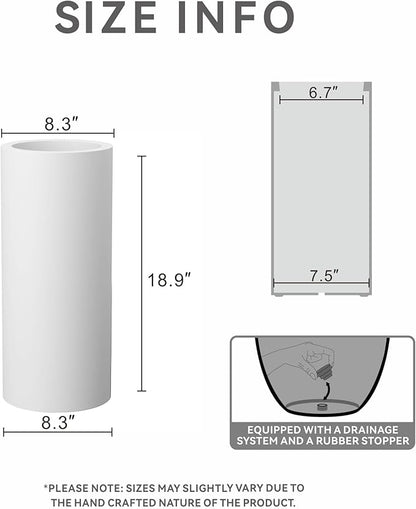 Kante 18.9 Inch Tall Cylindrical Planter, Large Round Plant Pots with Drainage Hole, Made with Concrete, Suitable for Indoor Outdoor Plants, Home Decor, White