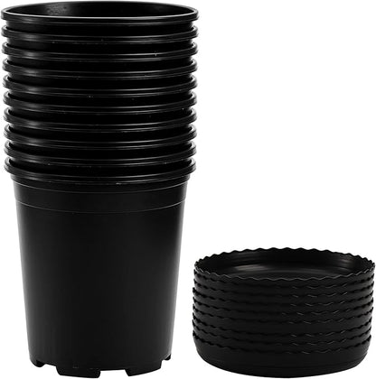 Fasmov 10PCS 1 Gallon Durable Nursery Pot Garden Flower Pots Nursery Plant Container Kit with 10 Pcs Matching Pallets, Black