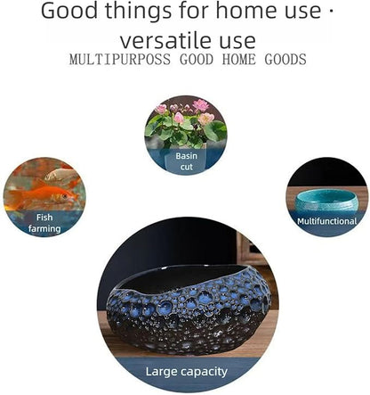 Lotus Bowl Planter, Lotus Bowls for Planting in Water Indoors, Ceramic Planters for Indoor Plants, Thickened Round Planter, for Succulent Plants Leak-Proof Design (Blue Planet)