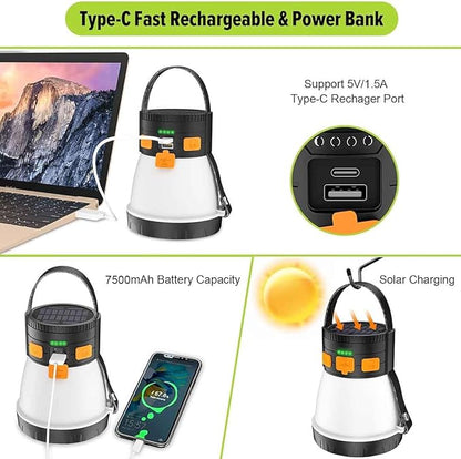 4 Pack LED Camping Lantern, 1500 Lumens Camping Lantern Rechargeable with Solar Panel Charging, Waterproof, 8 Light Modes, 7500mAh Power Bank, Camping Flashlight for Hurricane Emergency, Outdoor