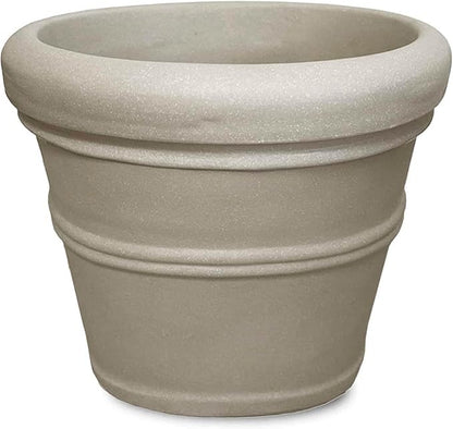Crescent Garden Brunello Classic Rolled Rim Planter Pot, Indoor/Outdoor Weather-Safe Round Plant Pot, Small Plastic Houseplant Pot for Herbs, Succulents, Faux Plants - 12'' W (Parchment)