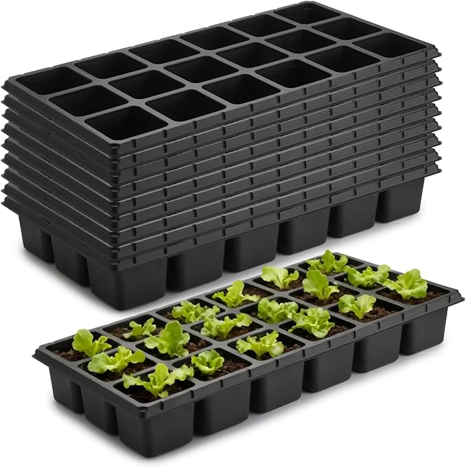 10 Pack 18 Cell Seed Starter Trays - 2.9 "Deep 3 Inch Big Cell Plastic Nursery Trays, 20" x 10", for 1020 Flat Trays Seed Germination, Planting Seedlings & Propagation