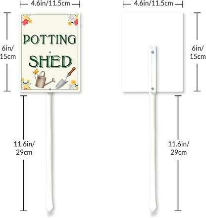 Garden Sign With Stake Potting Shed Aluminium Sign 6X4.6Inch Wildflower Sign Flower Sign Funny Garden Décor Aluminium Sign Gardening Gifts And 11.6" Stake Kit