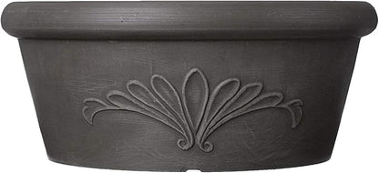 PSW Pot Collection TA30DC 12-inch Plastic/Stone/Wood Composite Bulb Pan Planter – No Drainage Hole (Drillable), Shallow Indoor/Outer Pot for Succulents, Bonsai, Fairy Gardens, Herbs, Dark Charcoal