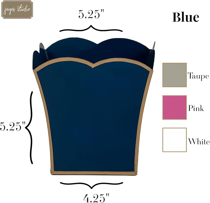 Jaye's Studio Decorative Square Cachepot, Modern Scalloped Metal Pot - Floor, Tabletop, Porch & Window Planter for House Decor (Blue, 6")