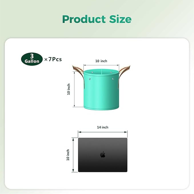 7 Pcs 3 Gallon Potato Grow Bag, PE Garden pots Plant Grow Bag with Branch-Binding Holes and Drain holefor for Vegetables, Strawberries, Flowers