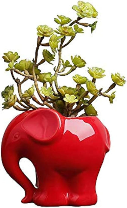 Cute Animal Elephant Shaped Ceramic Succulent Cactus Air Plant Flower Pots Planters-Plant Not Included (4" Red)