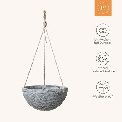 LA JOLIE MUSE Hanging Planter Flower Plant Pots - 9.84 Inch Indoor Outdoor Balcony Patio Hanging Basket Set of 2, Marble Pattern