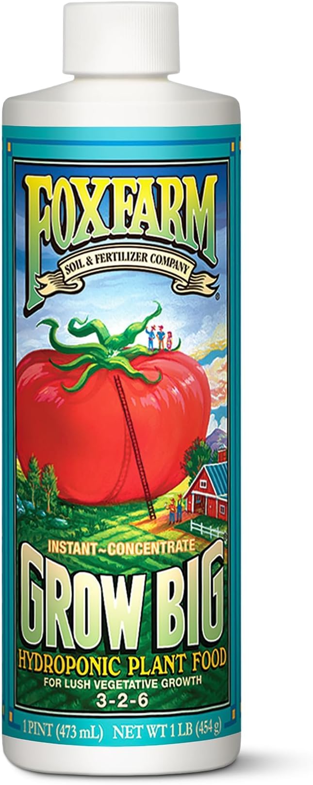 FoxFarm Grow Big Hydroponic Plant Food - 3-2-6 Liquid Plant Fertilizer for Lush Vegetative Growth in Hydroponic Systems - Liquid Concentrate with Earthworm Castings & Micronutrients - 1 Pint