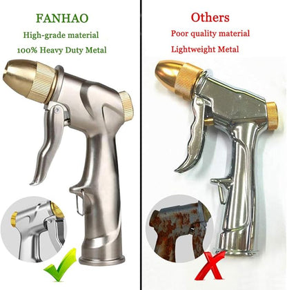FANHAO Upgraded Garden Hose Nozzle Sprayer, 100% Heavy Duty Metal Handheld Water Nozzle High Pressure in 4 Spraying Modes for Watering Plants and Lawn, Car Washing, Patio and Pet