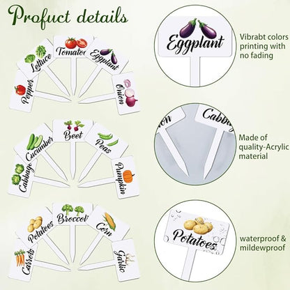 arricraft 15 Pcs Acrylic Vegetables Plant Labels, Onion Eggplant Cabbage Plant Markers with Handwriting Name Clear Garden Tags Sign for Seed Potted Farm Supplies Garden Gift 4x2.67inch(10.2x6.8cm)