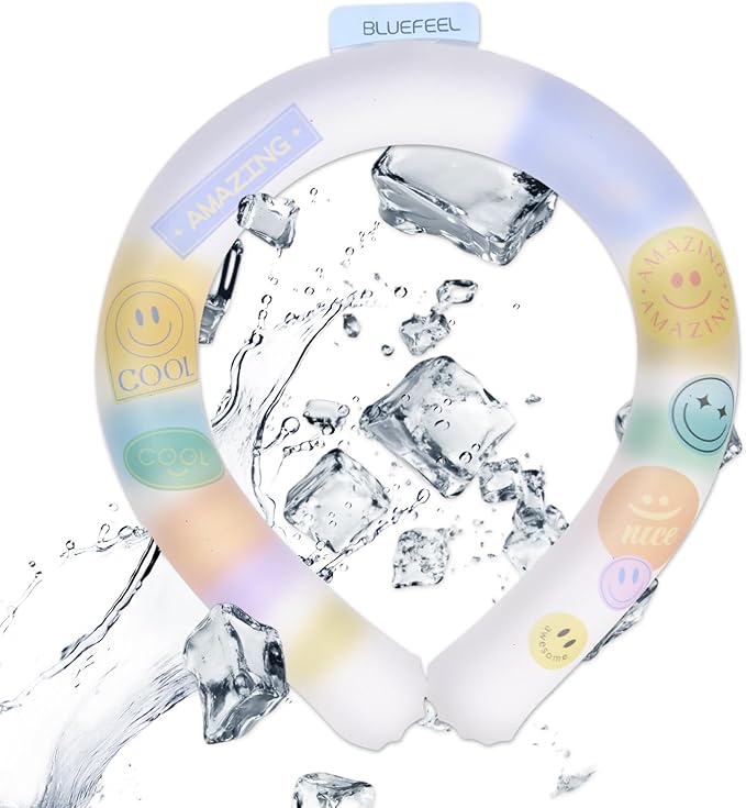 BLUEFEEL Neck Cooler Ice Ring | Wearable Cooling Tube Neck Wrap with Gel Ice Pack | Personal Air Conditioner for Heat Relief, Outdoor Activities, Hot Summer - Instant Freeze Below 64°F (Smile)