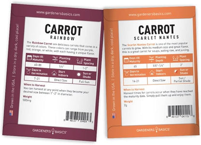 Gardeners Basics, Carrot Seeds for Planting Home Garden - 5 Variety Pack Rainbow, Imperator 58, Scarlet Nantes, Bambino and Royal Chantenay Great for Spring, Summer, Fall, Heirloom Carrot Seeds