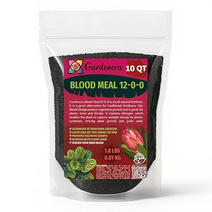 𝐁𝐄𝐒𝐓𝐒𝐄𝐋𝐋𝐄𝐑 Organic Blood Meal Fertilizer by Gardenera - 12-0-0 NPK - All-Natural Plant Food Source of Nitrogen for Organic Gardening, Flowers, Vegetables, Trees & Shrubs - 10 QUARTS