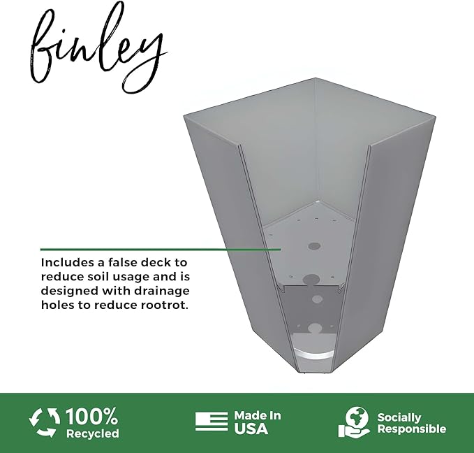 Bloem Finley 25" Tall Square Peppercorn Plastic Resin Planter with Drainage Holes for Indoor and Outdoor Gardening
