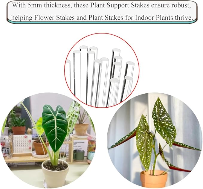 HAHIYO 12 and 15Inches 20Pcs Total (10Pcs Each) Clear Acrylic Plant Stakes Garden Stakes Plastic Rod Plant Support Stakes Floral Sticks for Orchid Tomato Vegetables Potted Indoor Outdoor Gardening