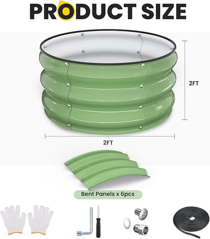 Galvanized Raised Garden Bed, 2pcs 2x2x1 FT Round Planter Box for Outdoor, Raised Beds for Gardening Vegetables Flower Herb(Pearl White & Sage Green)