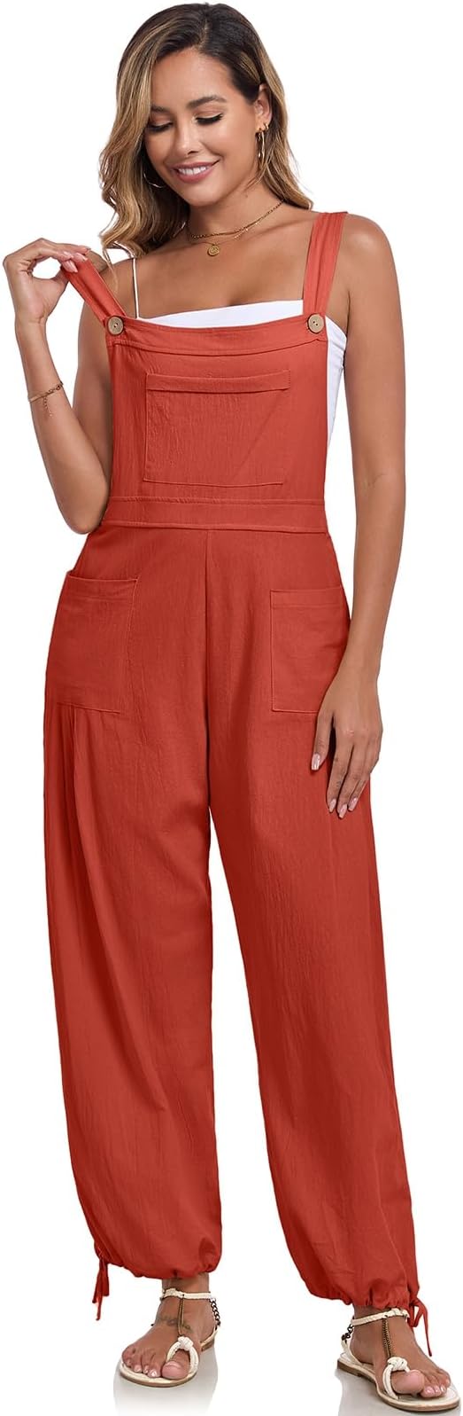 ALSOGO Womens Wide Leg Overalls Loose Beach Vacation Outfits Jumpsuits 2025 Causal Sleeveless Rompers with Pockets