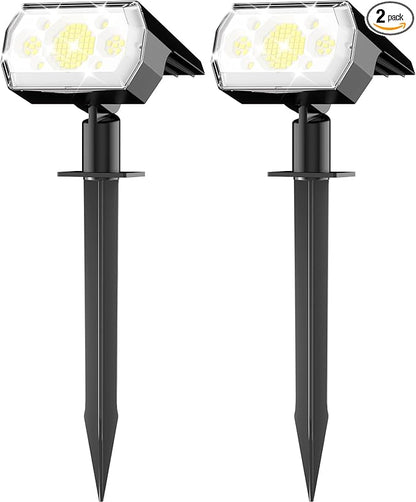 hyrion Solar Spot Lights Outdoor Waterproof, 64 LEDs Bright Solar Spotlights, 3 Lighting Modes Landscape Lights Dusk to Dawn for Outside Yard Tree Garden Pathway, Cool White, 2 Pack