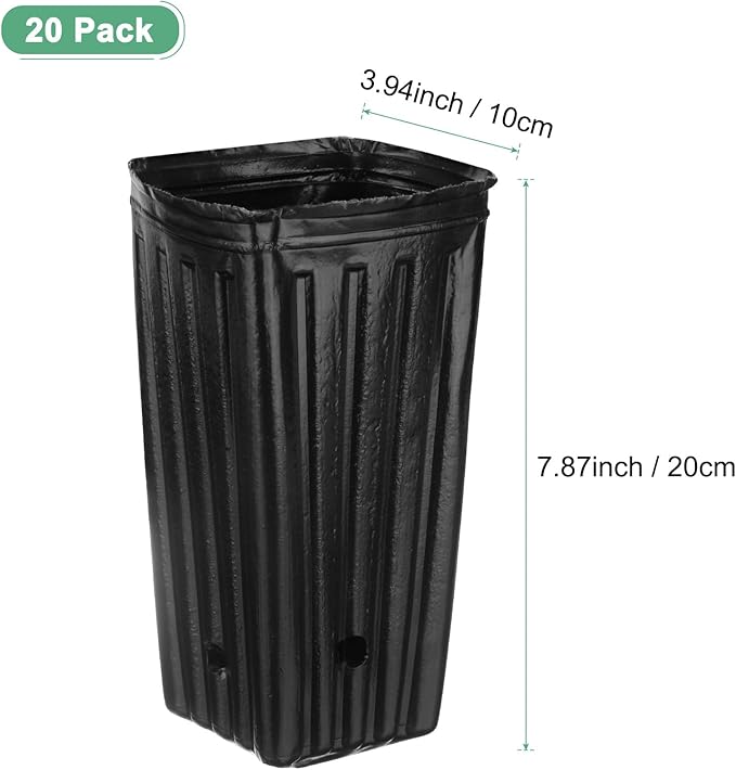 20-Pack Plant Nursery Pots, 3.94x3.94x7.87 Inch Plastic Deep Growing Nursery Pots Succulent Planter Flower Tree pots with Drainage Holes for Indoor Outdoor Gardening [Black]