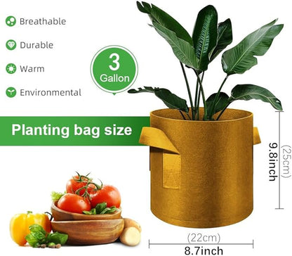 5-Pack 3 Gallon Grow Bags Heavy Duty Thickened Nonwoven Fabric Pots with Handles, Plant Grow Bags for Vegetables/Flower/Plant/Fruits, Brown