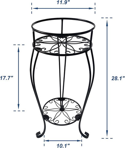 CASIMR 2 Tier Plant Stand, 2-Pack 28.1 inch Tall Metal Potted Holder Rack,Indoor Outdoor Multiple Flower Pot Shelf Rustproof Iron Garden Container for Garden Patio Living Room Corner Balcony, Black