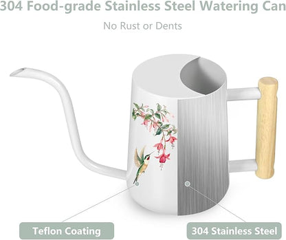 Watering Can Indoor Plants, 35oz Small Stainless Steel Metal Watering Can Modern Decorative Watering Pot with Long Spout for Indoor House Plant Bonsai Garden Flowers (White 1)