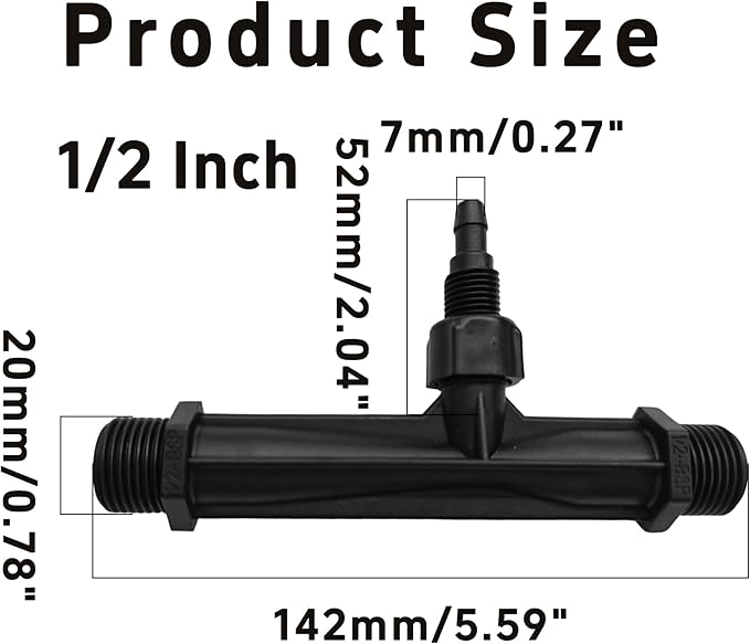 2Pcs 1/2 Inch Venturi Fertilizer Injector, Black Plastic Irrigation Mixer Tube, Agricultural Water System Device for Garden Farm Lawn